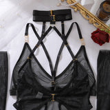 Toucheart Erotic Lingerie Fashionable and Comfortable Mesh See-through Bodyshaping Adjustable Sexy Underwear Split Five-pieceset