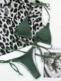 5 Colors Sexy Bikini Women Swimwear Swimsuit Solid Halter Pleated Triangle Knotted Beach Bikinis Set Bathing Suit Rings Decor