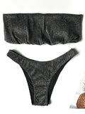 Sexy Sparkling Shiny Ribbed Bandeau Bikini 2025 Women Swimsuit Female Swimwear Two piece Bikini Set Triangle Bathing suit Swim
