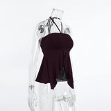 Phantasy Fashion Halter Crop top Fashion Brown Tank Top Women Sexy Split Camisole Lady Night Out Streetwear 2026 Summer Clothing
