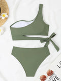 One Shoulder Bikini Set Sexy 2025 Swimsuit Women Solid Padded Swimwear Female Bathers Bathing Swimming Swim Suit Beachwear
