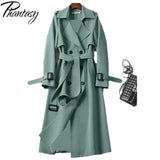 Phantasy Trench Coat Women Long Sleeve Jacket British Style Long Cloack Lace Up Elegant Office Lady Trench Spring Autumn Outfit