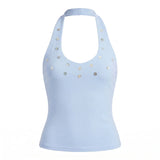 Summer Women's Button Front Decor Halter Tops Sleeveless Tank Tops Solid Color Slim Fit Vest Summer Daily Casual Gothic Sexy