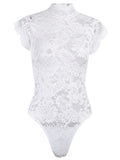 White Sweet Korean Lace Transparent Mesh Flowers Sexy Backless Bandage Top Hot Korean Women Summer Bodysuits Rompers FJ8U