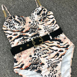 2026 High Quality Sexy One Piece Swimsuit Swimwear Women Push Up Pit Striped Metal Chain Straps Bathing Suit Beachwear with Belt