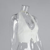 Elegant Halter Neck Backless White Tank Tops Women 2026 Summer Sexy Off Shoulder Buttons Crop Top High Street Lady Solid Vests