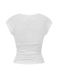 Women Summer Sheer Lace Tops Slim Fit V Neck Cap Sleeve Ruched Slim Crop Shirts Going Out Office Party Sexy T-shirt