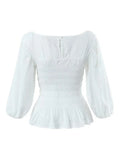 Foridol White Summer Linen Women Blouse Off Shoulder Lantern Sleeve Short Blouse Top 2025 Spring Smocked Pelpum Top New