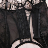 Toucheart Erotic Lingerie Embroidered Floral See-through Sexy Body-shaping Women Intimate Hot Split Underwear Set with Stockings