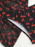 With Mesh Sarong Skirt Cherry Printed Bikini Female Swimsuit Women Swimwear Three Pieces Bikini Set Bathing Suit Swim Beachwear