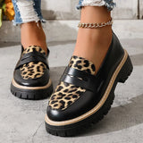 Fashion Leopard Print Platform Loafers Women Plus Size 43 Slip On Pu Leather Shoes Woman Comfort Thick Bottom Office Work Shoes