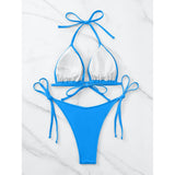 7 Colors Brazilian Halter Bikini Female Swimsuit Women Swimwear Two-Pieces Bikini Set Padded Bather Bathing Suit Swim V3536A