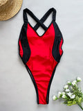 DEKA Deep V Swimwear New Scalloped Splicing High Cut One Piece Swimsuit Women Halter Bodysuit Female Bather Bathing Suit Swim