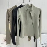 Women's High-End Velvet Yoga Jacket Stand Collar Long Sleeve Fitness Running Training Top for Autumn Winter Sports