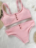 Sexy Sport Button Bikini 2025 Bandeau Swimwear Women Ribbed Swimsuit Female Two pieces bikini set Bathers Push Up Bathing Suit