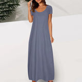 Casual Dresses For Teens Fashion Clothes Women Leisure Solid Color V Neck Short Sleeve Long Dress Casual Loose Sundress 2025