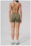 Seamless Yoga Excersize Sets Women Cross Back Sports Bra Tracksuit Workout Clothes High Waist Hip Lifting Shorts Fitness Suits