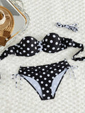 Sexy Black Polka Dot Print Bikini Set 2026 Women Pleate Push Up Drawstring Side High Waist Swimsuit Beach Bathing Suit Swimwear