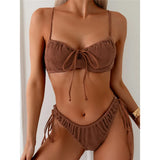 Wrinkled Underwired Knotted High Cut Bikini Female Swimsuit Women Swimwear Two-Pieces Bikini Set Bather Bathing Suit Swim V5807