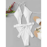 Sexy Cut Out Halter Trikini High Leg Cut One Piece Swimsuit Women Swimwear Female Monokini Padded Bather Bathing Suit Swim V7968
