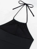 2026 Women's Bikini 2-piece Swimwear Tankini Set Sexy Halter Black Bathing Suit  Floral Print Drawstring High Waist Swimsuit