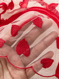 Red Heart-Shaped Girl's Sweet Lace Single-Layer Sheer Embroidered Underwear, French-Style Pure Desire ZA825203