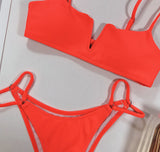4 Colors Sexy Bikini Women Swimwear Swimsuit Small V-neck Solid Beach Bikinis Set Bathing Suit Female Stroje Kapielowe Damskie