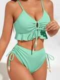 2026 High Waist Bikini Women Drawstring Swimwear Female Ruffle Swimsuit Solid Bathers Bathing Swimming Swim Suit Beachwear
