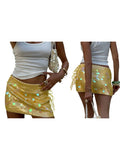 Women's Summer Solid Color Mini Sequins Skirts High Waist Side Split Tie Up Skirt for Daily, Travel, Parties
