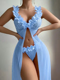 Pink Floral Sexy Lingerie Dress Women Nighties Exotic Babydolls Slip Nightdress Deep-V Lace Mesh See Through Nightgowns
