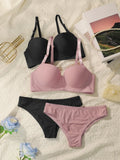 2sets Solid Underwire Lingerie Set Women Push Up Bra With Steel Ring Fashion Women Underwear Panty Everyday Bras Sets J2611