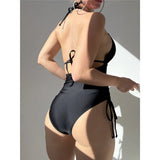 S - XL Metal Flower Cut Out Halter Women Swimwear One Piece Swimsuit Female Backless High Leg Cut Bather Bathing Suit Swim K7446