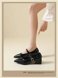 Mid-length Single Shoes Spring and Summer New Fashion Belt Buckle Pointed Toe Comfortable Shallow Toe Leather Shoes