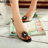 NASBAVI New Fashion Flower Transparent Sandals Wedge Women Shoes Large Size Sandals Women Size 34-43