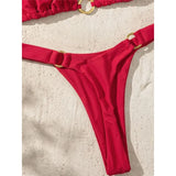 XS - L Halter Metal Ring Mini Thong Bikini Female Swimsuit Women Swimwear Two-Pieces Bikini Set Bather Bathing Suit Swim V8107
