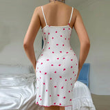 1 Set Of Women's G-string Nightdress Set Hot Knitted Suspenders Nightgown Exquisite Heart-Printed Valentine's Night Dress Thong