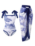 2026 Printed Strappy Swimsuit One Piece & Beach Dress Sexy Swimwear Women Bathing Swimming Swim Suit Female Padded Beachwear