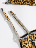 Leopard Halter Thong Bikinis 2026 Women Sexy Triangle Swimsuit Diamond Swimwear Female Jewelry Bathing Swimming Suit Beachwear