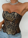 Hollow Irregular Sequin Double Layer Corset Court Style Waist Cincher Mesh Breathable Sexy Tube Casaul Pure Desire Top V466