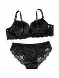Black Lace Bra and Panty Set – Sexy Underwear set for Women Floral Embroidery lace set push up bra 2123