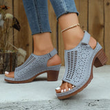 Retro Hollow Out Thick Heeled Sandals for Woman Summer Lightweight High Heels Sandals Women Plus Size Outdoor Platform Sandles