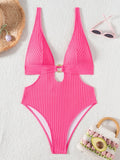Striped Deep V Neck Cut Out Female Swimwear One Piece Swimsuit Women High Leg Cut Monokini Backless Bathing Suit Swim Bodysuit