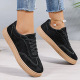 All Match Black Faux Suede Sports Shoes for Women Lace Up Low Top Sneakers Woman Sewing Wear Resistant Vulcanize Shoes Ladies