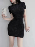 Nightclub High WOMENGAGA Waist Women Slim Mini Dress T Shirt Thin Hot Sexy Korean Women Tops Transparent Summer Fashion 6A26
