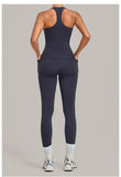 Women's Seamless Yoga Sets Sports Fitness Hip-lifting High Waist Pant Sleeveless Backless Suits Workout Running Leggings Sets
