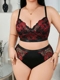 Women’s Hot Selling Plus Size Lingerie Set, Sexy Lace Embroidered Push Up Bra, Big Bust Floral Pattern Set