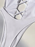 Sexy Solid Cross Backless Swimsuit One Piece Bikini Thong Swimwear Bodysuits Women Biquini Bathing Suits Black and White 2 Color