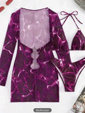 3 Pieces Halter Bikini 2026 & Drawstring Ring Link Beach Skirt Women Swimsuit Sexy Swimwear Female Bathers Bathing Swimming Suit