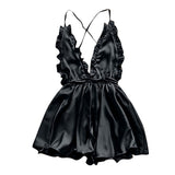Sexy Lingerie Women's Sexy Dress With Wooden Ear Edge Deep V Neck Neck Tie Backless Sexy Lingerie Set 3x