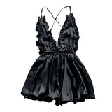 Sexy Lingerie Women's Sexy Dress With Wooden Ear Edge Deep V Neck Neck Tie Backless Sexy Lingerie Set 3x
